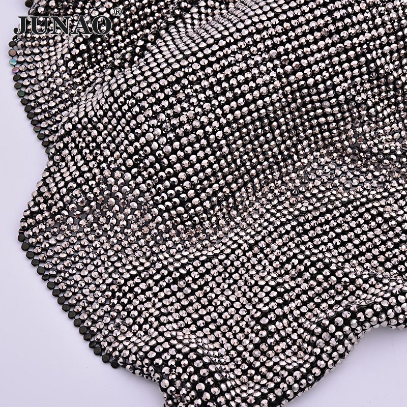 JUNAO 45*120cm Black Gold Crys - Crystal Mesh Fabric ulasan dan harga
