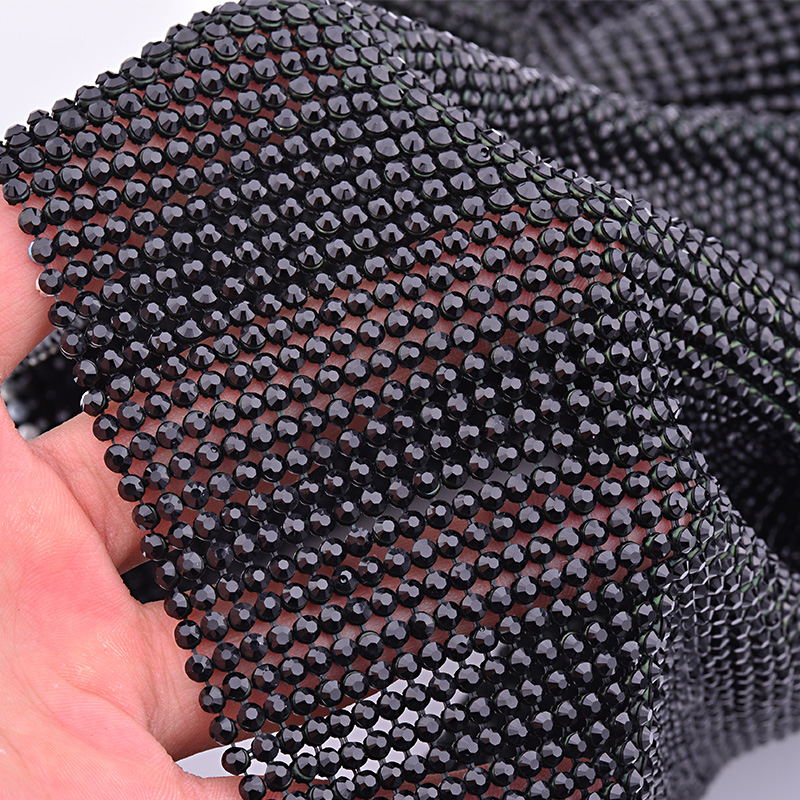 JUNAO 45*120cm Black Gold Crys - Crystal Mesh Fabric ulasan dan harga